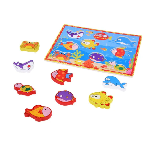 Fa puzzle vízi állatokkal, 8 db, 30×22,5 cm