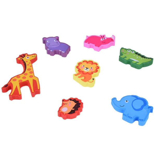 Fa formaillesztő puzzle safari állatokkal, 7 darabos, 30×22 cm