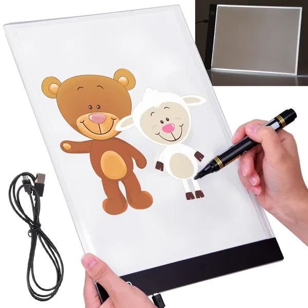 LED megvilágítású A4 rajztábla gyerekeknek, 3 fényerő, USB