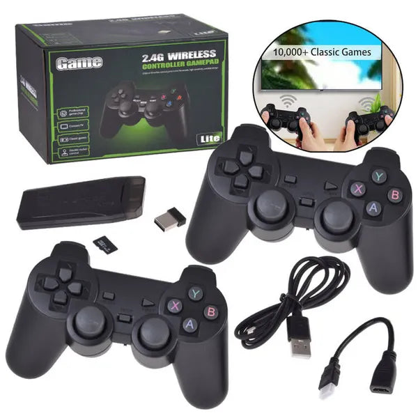 Retro HDMI játékkonzol 20 000+ játékkal, 32 GB, 2 vezeték nélküli kontroller