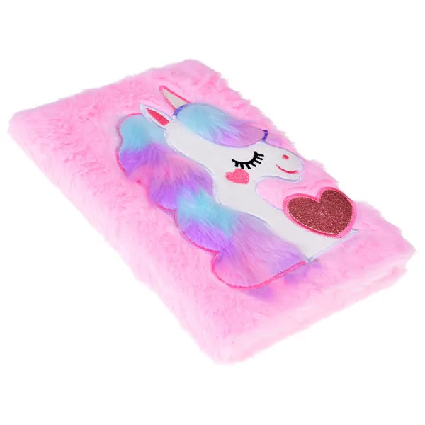 Unikornisos plüss titkos napló 22×16 cm, 80 lap, rózsaszín csillámos
