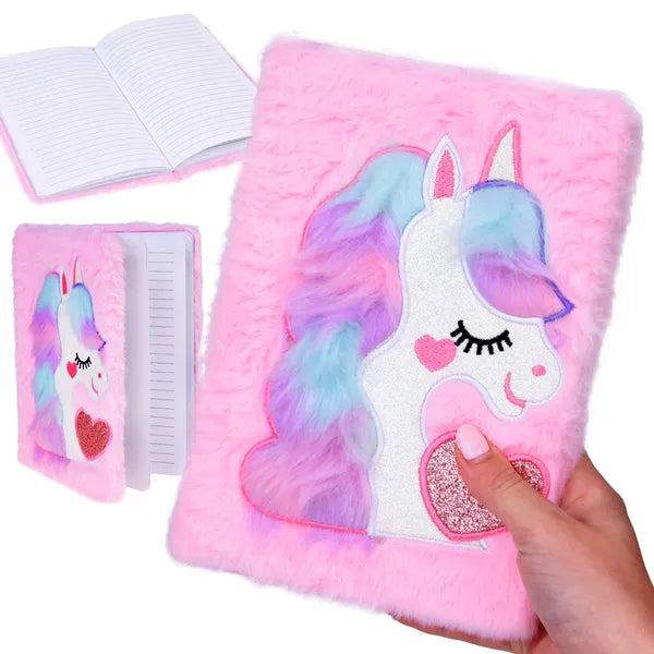 Unikornisos plüss titkos napló 22×16 cm, 80 lap, rózsaszín csillámos