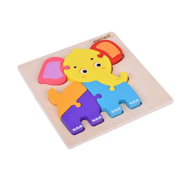 Színes elefánt fa kirakó, oktató puzzle, 6 db elem, 14,5×14,5 cm