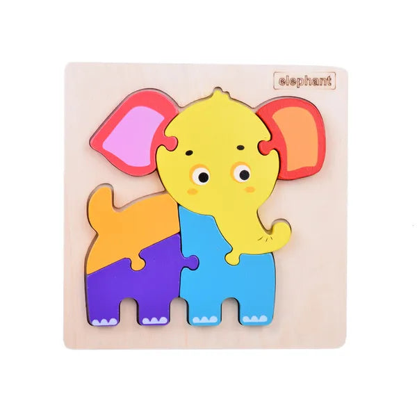 Színes elefánt fa kirakó, oktató puzzle, 6 db elem, 14,5×14,5 cm