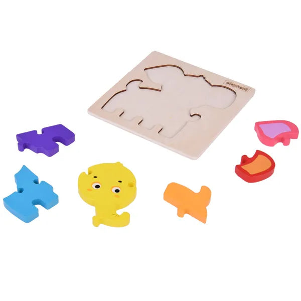 Színes elefánt fa kirakó, oktató puzzle, 6 db elem, 14,5×14,5 cm