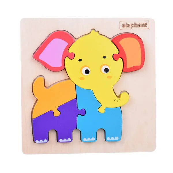 Színes elefánt fa kirakó, oktató puzzle, 6 db elem, 14,5×14,5 cm