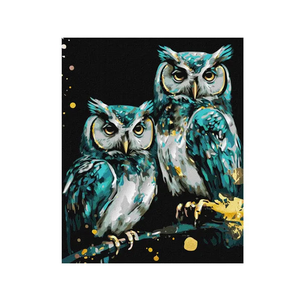 Számozott festőkészlet fémes bagoly motívummal, 40×50 cm vászon