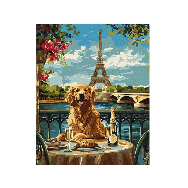 Számozott kifestő készlet – golden retriever Párizsban, 40×50 cm