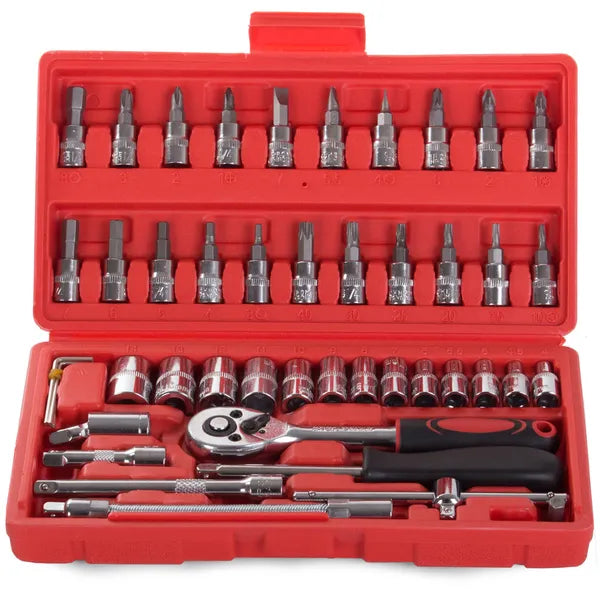 46 részes CrV 1/4" racsnis dugókulcs- és bitkészlet torx/imbusz