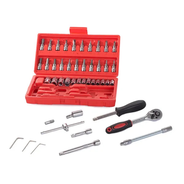 46 részes CrV 1/4" racsnis dugókulcs- és bitkészlet torx/imbusz