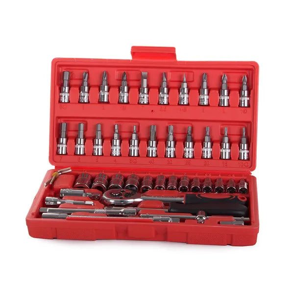 46 részes CrV 1/4" racsnis dugókulcs- és bitkészlet torx/imbusz