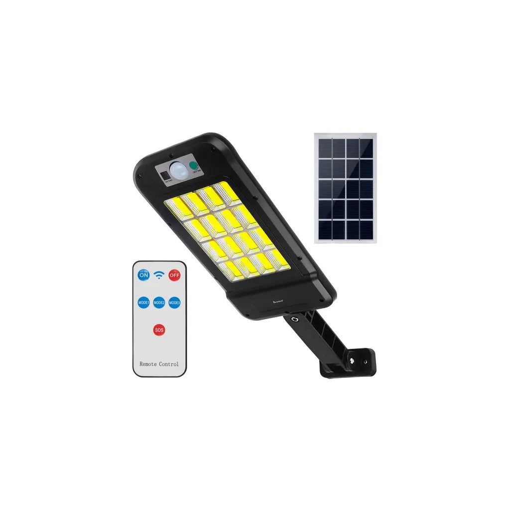 Izoxis 240 LED napelemes lámpa távirányítóval, hideg fehér, fekete, 27 x 14,5 x 2,5 cm