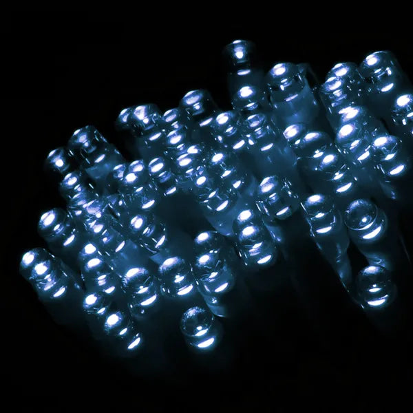 120 LED hideg fehér fényfüzér, 9 m, elemes, IP44, 8 program, távirányító
