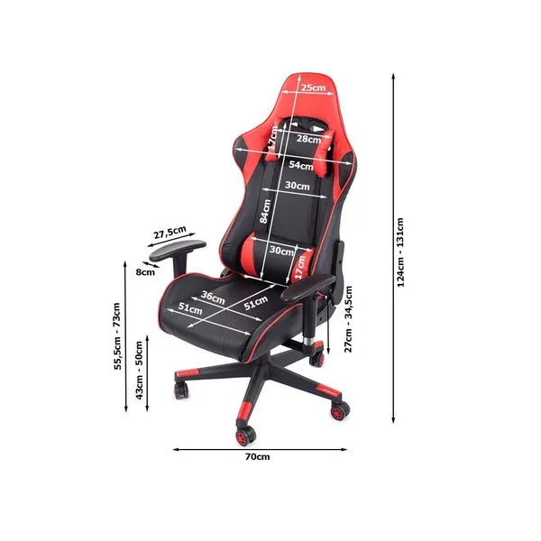 Piros gamer vödörüléses forgószék, 2D karfákkal, 160° döntéssel, 180 kg