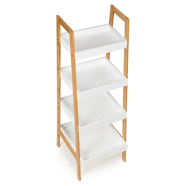 4 szintes álló könyvespolc bambusz vázzal, MDF polcok, 98 cm