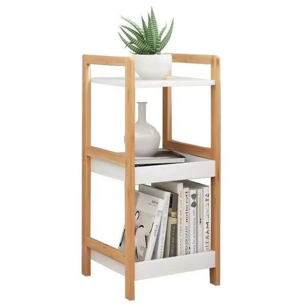 Bambusz könyvespolc 3 polccal, fehér MDF lapok, 72×29×30 cm
