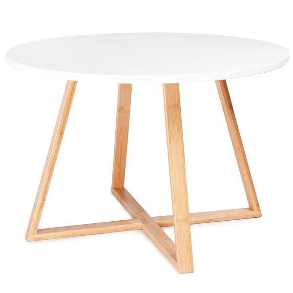 Skandináv dohányzóasztal, 60 cm, fehér MDF lap, bambusz lábak
