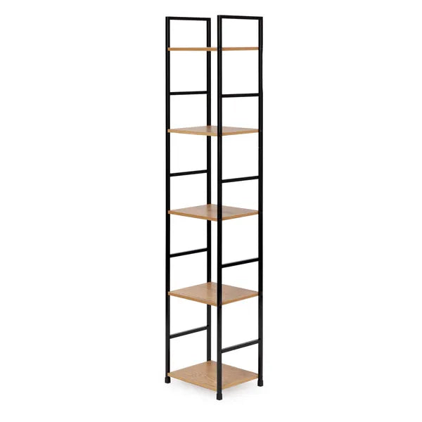 Loft stílusú 5 polcos fa-MDF könyvespolc fém vázzal, 144,5 cm