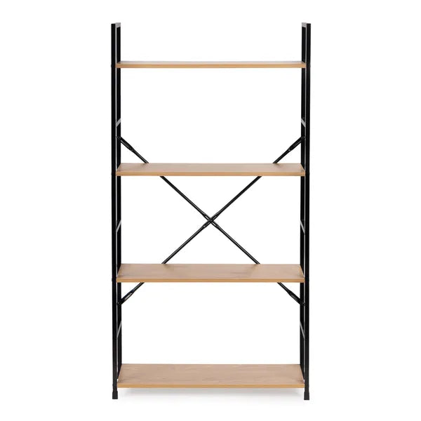 Loft stílusú, 4 szintes, széles MDF/fém könyvespolc, 113 cm