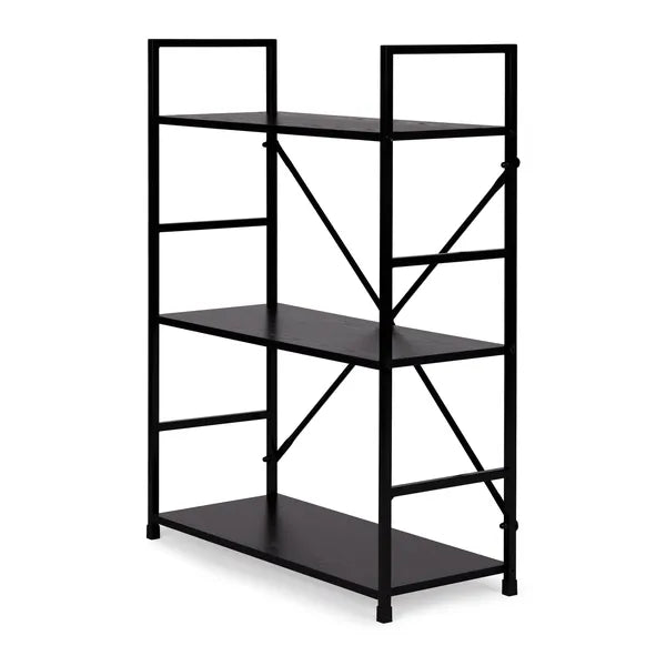 Loft könyvespolc 3 MDF polccal, fekete fém vázzal, 80×59,5 cm