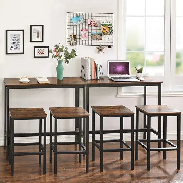 Magas, keskeny loft bárasztal 2 székkel, 100×40×90 cm, acél vázzal