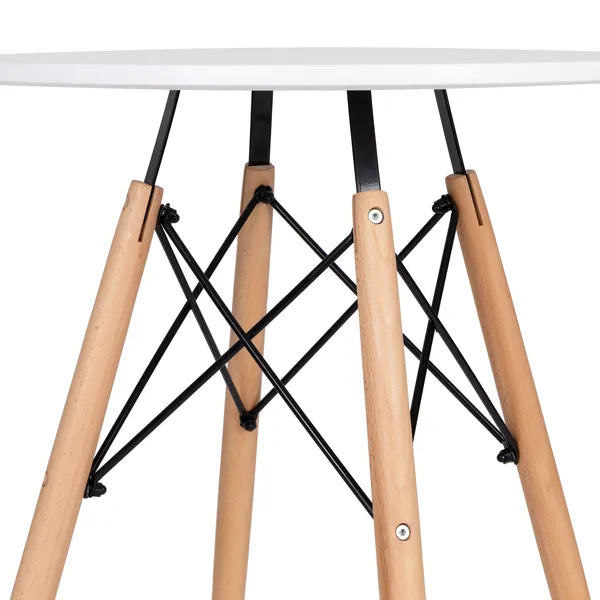 Skandináv kör étkezőasztal 60 cm, matt fehér lap, bükk lábak