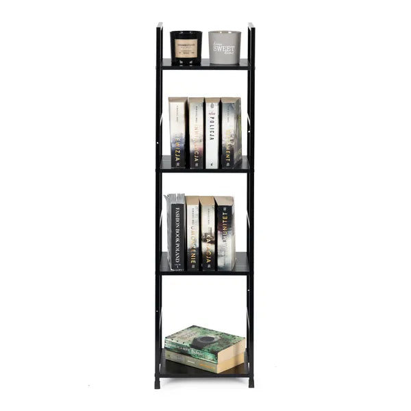 LOFT stílusú 4 szintes fa könyvespolc fekete fém vázzal, 112×29×23,5 cm
