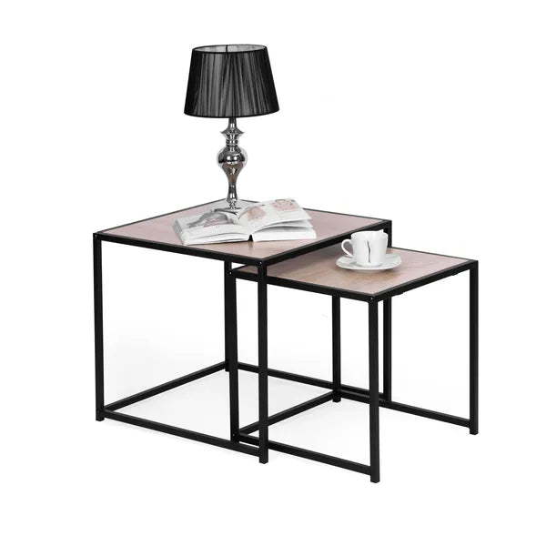 2-részes loft dohányzóasztal szett fém vázzal, 50/40 cm