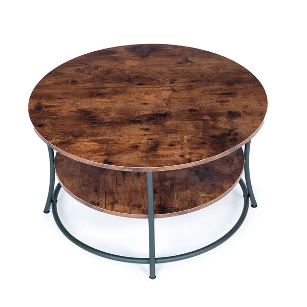 Kétlapú kerek dohányzóasztal, loft stílus, fém vázzal, rusztikus tölgy 80/60 cm