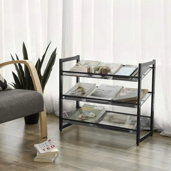 Fekete fém cipőtartó állvány 3 szintes, 74×30,7×62,8 cm