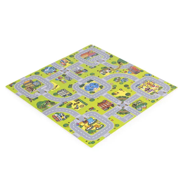 EVA habszivacs puzzle játszószőnyeg, város minta, 90,5×90,5 cm, 21 rész