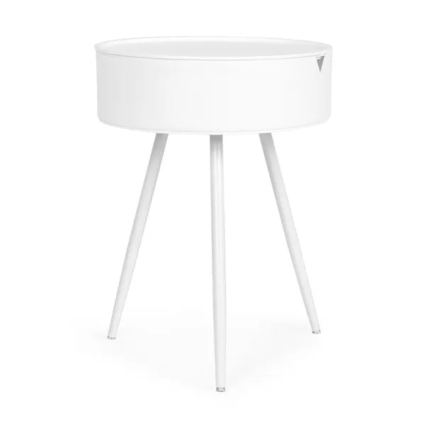 Kerek fehér kisasztal 40 cm – levehető tálca tető, tároló