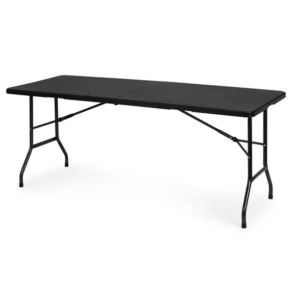 Összecsukható, bőrönd fogantyús 180×74 cm fekete catering asztal