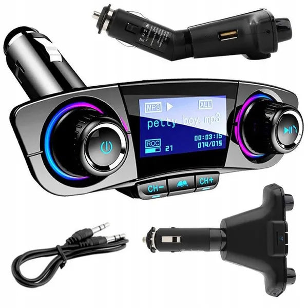 Bluetooth 5.0 autós FM transmitter 8in1 USB/SD lejátszó, 12-24 V, dupla USB