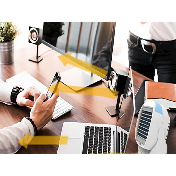 Mini USB akkumulátoros léghűtő-párásító, 3 fokozat, 360° forgó, fehér