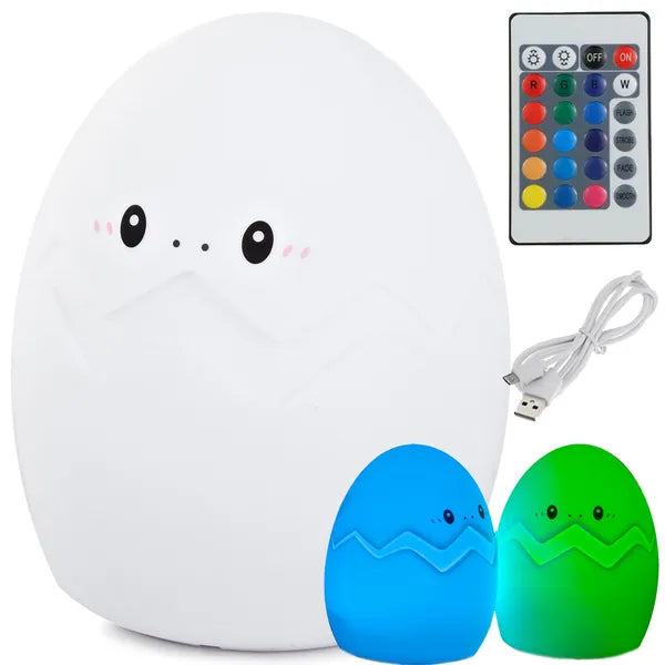 Gyerek szilikon RGB éjjeli fény tojás alakú, távirányítós, USB-töltés