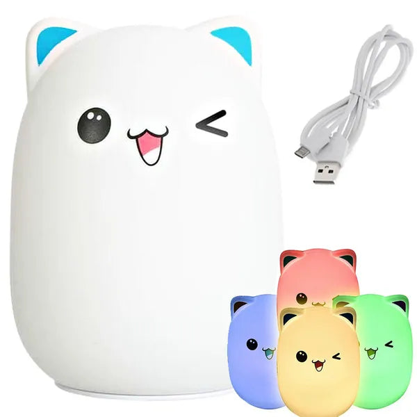 Szilikon macska LED éjszakai fény RGB érintésvezérléssel, USB tölthető