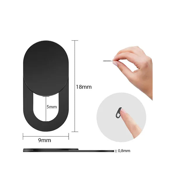 Fekete csúsztatható webkamera takaró 18×9 mm 0,8 mm vékony