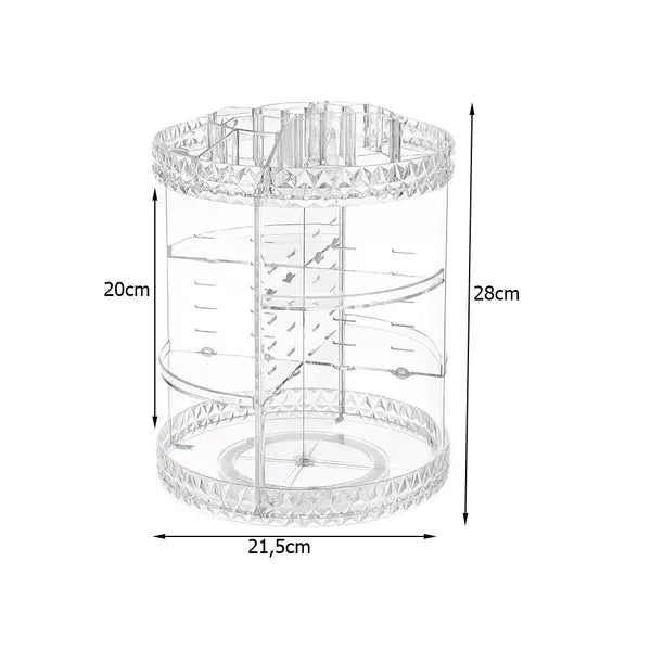 Átlátszó akril kozmetikai és ékszertartó, 360° forgatható, 28×21,5 cm