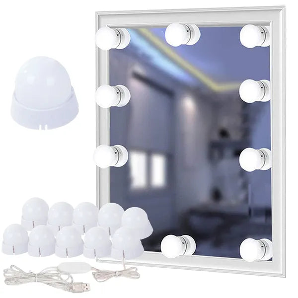 LED sminktükör világítás szett, 10 db izzó, USB, 3 színhő, 9 fényerő
