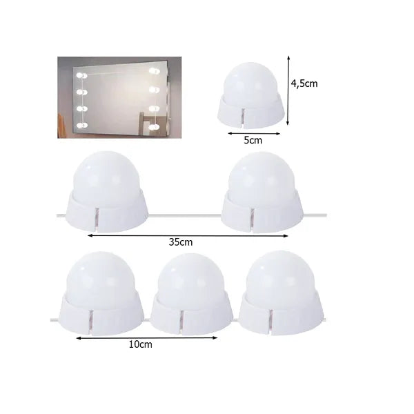 LED sminktükör világítás szett, 10 db izzó, USB, 3 színhő, 9 fényerő