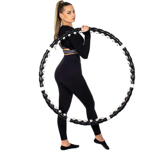 Összecsukható masszázsgolyós hula hoop 85 cm, 35 golyó, fekete-fehér