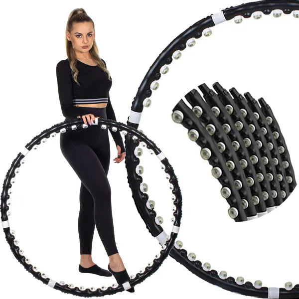 Összecsukható masszázsgolyós hula hoop 85 cm, 35 golyó, fekete-fehér