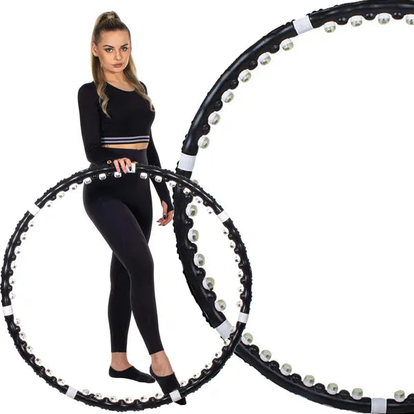 Összecsukható masszázsgolyós hula hoop 85 cm, 35 golyó, fekete-fehér