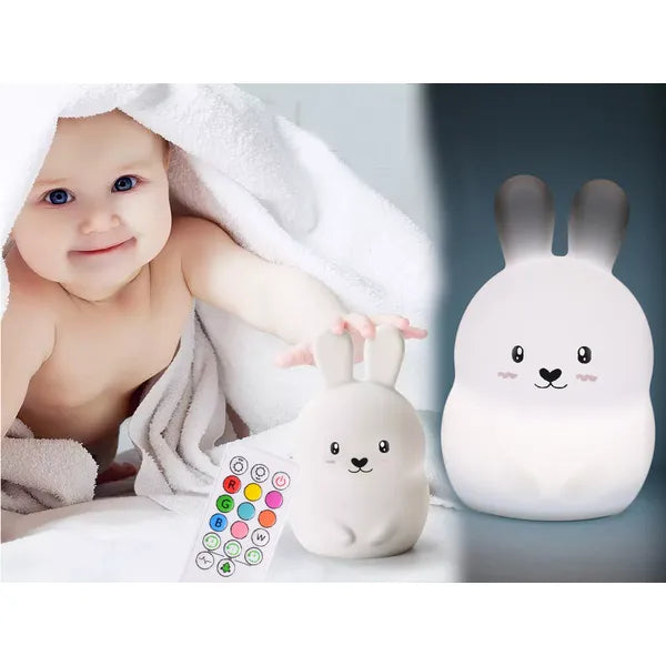 Nyuszis RGB LED éjszakai fény gyerekeknek, érintés- és távirányítós, USB-s