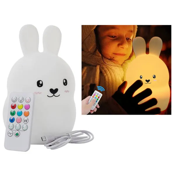 Szilikon nyuszi LED éjjeli fény RGB, érintés/távirányító, USB-tölthető
