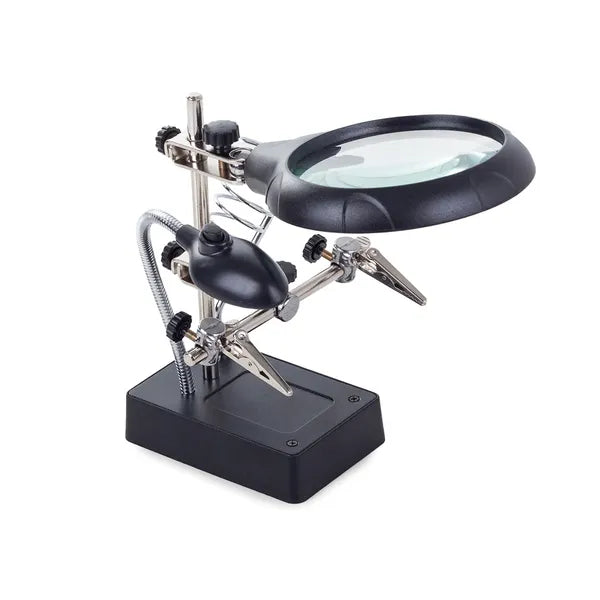 Harmadik kéz forrasztó állvány 2,5× nagyítóval, 5 LED-del, 90 mm lencse