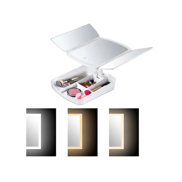 LED világítású kozmetikai sminktükör 5× nagyítással, USB/elemes, fehér