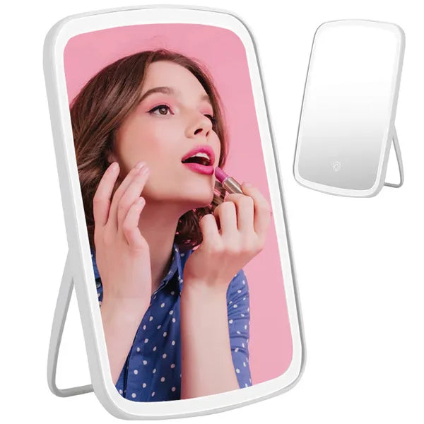 LED sminktükör állítható fényerővel, 3 színhő, USB-tölthető, 17×24 cm