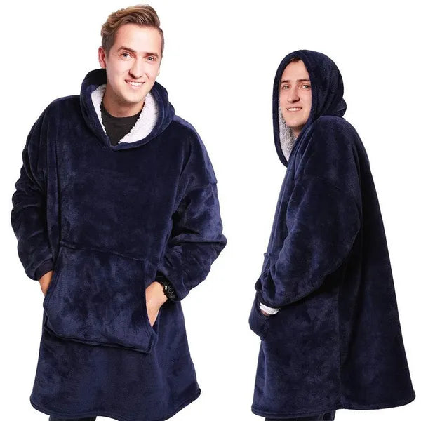 Világoskék oversize kapucnis polár takaró pulóver, uniszex, XXL